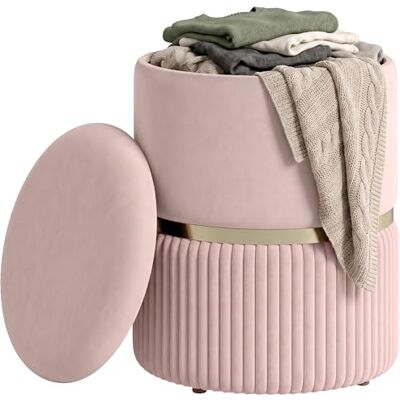 HOMCOM Pouf Tabouret Repose-Pied Coffre de Rangement 36x36x44cm Rose en Velours Côtelé, Design Moderne, pour Salon, Chambre HOMCOM Pouf Tabouret Repose-Pied Coffre de Rangement 36x36x44cm Rose en Velours Côtelé, Design Moderne, pour Salon, Chambre
