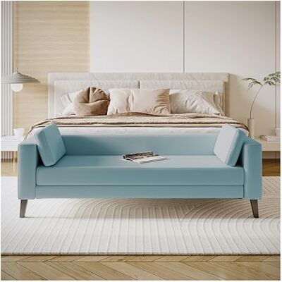 ZKALQECNF Banc de bout de lit Banc de chambre à coucher en tissu for bout de lit, banc ottoman rembourré moderne, long banc d'entrée for salle de bain, salon, foyer intérieur Banc de Chambre(Blue) ZKALQECNF Banc de bout de lit Banc de chambre à coucher en tissu for bout de lit, banc ottoman rembourré moderne, long banc d'entrée for salle de bain, salon, foyer intérieur Banc de Chambre(Blue)