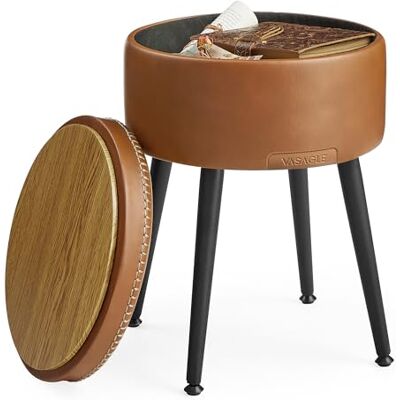 VASAGLE EKHO Collection Pouf de Rangement, Tabouret de Coiffeuse, PU avec Coutures, Moderne Mi-siècle, Tabouret de Rangement Rond avec Pieds en Acier, Capacité 150 kg, Marron Caramel LOM005KN08 VASAGLE EKHO Collection Pouf de Rangement, Tabouret de Coiffeuse, PU avec Coutures, Moderne Mi-siècle, Tabouret de Rangement Rond avec Pieds en Acier, Capacité 150 kg, Marron Caramel LOM005KN08