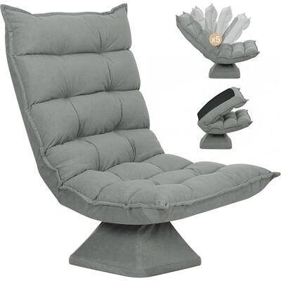 HOMCOM Fauteuil de Sol Paresseux Relax Salon Design Capitonné Inclinaison Dossier Réglable, Pivotant 360°, Revêtement Lin Gris Clair HOMCOM Fauteuil de Sol Paresseux Relax Salon Design Capitonné Inclinaison Dossier Réglable, Pivotant 360°, Revêtement Lin Gris Clair