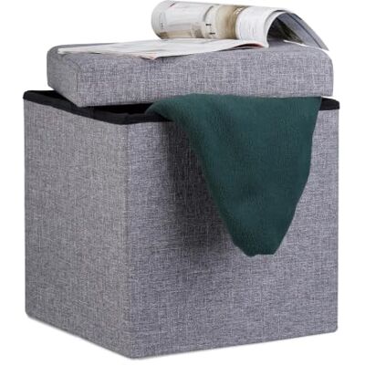 Relaxdays Tabouret pliant en lin pouf de rangement pliable repose-pieds de stockage carré 38 x 38 x 38 cm, gris foncé Relaxdays Tabouret pliant en lin pouf de rangement pliable repose-pieds de stockage carré 38 x 38 x 38 cm, gris foncé