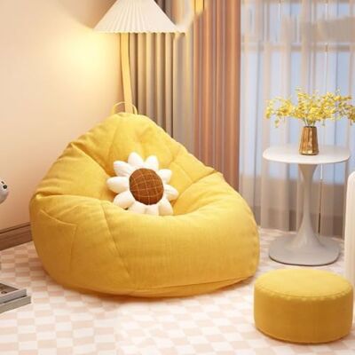 GWFBLID Pouf poire classique avec mousse à mémoire de forme et lin avec housse douce et amovible avec repose-pieds, coussin de sol avec coussin décoratif pour adultes, adolescents, enfants, filles, GWFBLID Pouf poire classique avec mousse à mémoire de forme et lin avec housse douce et amovible avec repose-pieds, coussin de sol avec coussin décoratif pour adultes, adolescents, enfants, filles,