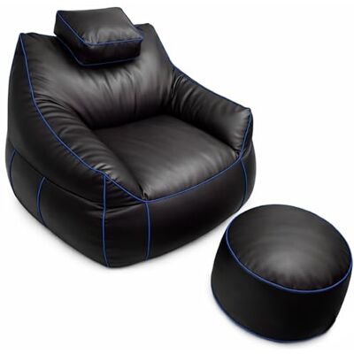 bananair Ensemble Pouf Gaming XXL et Repose-Pieds en Mousse Confort Détente et Gaming Appui-Tête Réglable, 2 Poches Pour Canapé, Salon & Setup Gaming (110×100×90 cm, Bleu) bananair Ensemble Pouf Gaming XXL et Repose-Pieds en Mousse Confort Détente et Gaming Appui-Tête Réglable, 2 Poches Pour Canapé, Salon & Setup Gaming (110×100×90 cm, Bleu)