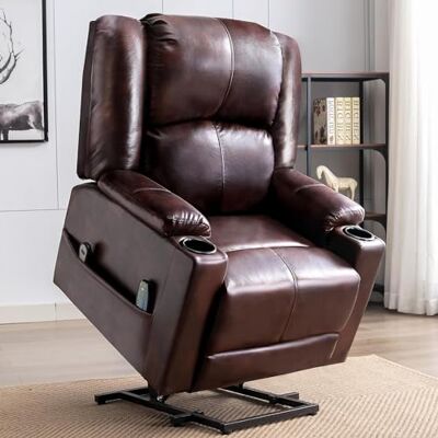 COMHOMA Fauteuil électrique Fauteuil Relax Massage et Relaxation Aide à Debout Doissier Réglable Pédales Rétractables avec 2 Porte-gobelets Cuir PU Brun COMHOMA Fauteuil électrique Fauteuil Relax Massage et Relaxation Aide à Debout Doissier Réglable Pédales Rétractables avec 2 Porte-gobelets Cuir PU Brun