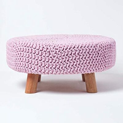 HOMESCAPES Pouf tressé en Tricot et Pieds en Bois, Coloris Rose Pastel, 62x62x30 cm HOMESCAPES Pouf tressé en Tricot et Pieds en Bois, Coloris Rose Pastel, 62x62x30 cm