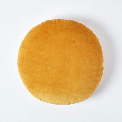 HOMESCAPES Coussin Rond 40 cm en Velours Pur Coton Doux uni Jaune Moutarde, décoration canapé ou Fauteuil HOMESCAPES Coussin Rond 40 cm en Velours Pur Coton Doux uni Jaune Moutarde, décoration canapé ou Fauteuil