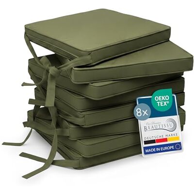 Beautissu Set de 8 coussin de chaise d'intérieur galette déhoussable assise 45x40cm Vert Olive avec bandes de fixation d' exterieur jardin Lavable rembourrage cuisine antidérapante ronde Loft SK Beautissu Set de 8 coussin de chaise d'intérieur galette déhoussable assise 45x40cm Vert Olive avec bandes de fixation d' exterieur jardin Lavable rembourrage cuisine antidérapante ronde Loft SK