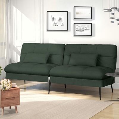 COMHOMA Canapé-lit avec Fonction de Couchage Housse futon Convertible Canapé d'angle Canapé d'invité 3 Places avec Dossier réglable en Tissu Vert COMHOMA Canapé-lit avec Fonction de Couchage Housse futon Convertible Canapé d'angle Canapé d'invité 3 Places avec Dossier réglable en Tissu Vert