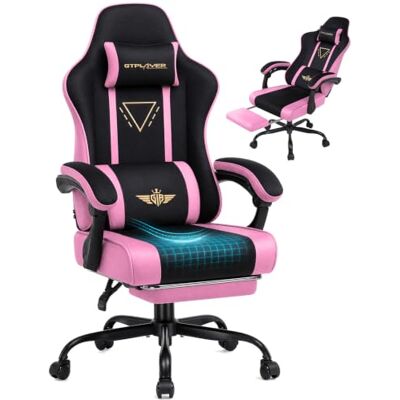 GTPLAYER Fauteuil de jeu ergonomique avec assise en tissu, coussin à ressorts, accoudoirs et repose-pieds intégrés, supporte jusqu'à 150 kg, rose. GTPLAYER Fauteuil de jeu ergonomique avec assise en tissu, coussin à ressorts, accoudoirs et repose-pieds intégrés, supporte jusqu'à 150 kg, rose.