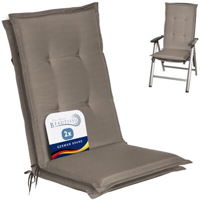 Beautissu coussin haut dossier pour chaise jardin set de 2 confortable doux 120x50cm taupe rembourrage 6cm extra résistant à la lumière UV assise fauteuil exterieur mousse galette Loft HL Beautissu coussin haut dossier pour chaise jardin set de 2 confortable doux 120x50cm taupe rembourrage 6cm extra résistant à la lumière UV assise fauteuil exterieur mousse galette Loft HL