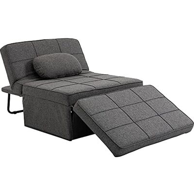 HOMCOM 3 en 1 Fauteuil Convertible 1 Place Fauteuil lit chauffeuse Chaise Longue Pouf Dossier inclinable 5 Niveaux Repose-Pied Rabattable Charge 200 Kg, châssis métal et Tissu Lin (Gris) Dossier Inclinable 5 Niveaux, Repose-Pied Rabattable, Charge 200 K HOMCOM 3 en 1 Fauteuil Convertible 1 Place Fauteuil lit chauffeuse Chaise Longue Pouf Dossier inclinable 5 Niveaux Repose-Pied Rabattable Charge 200 Kg, châssis métal et Tissu Lin (Gris) Dossier Inclinable 5 Niveaux, Repose-Pied Rabattable, Charge 200 K