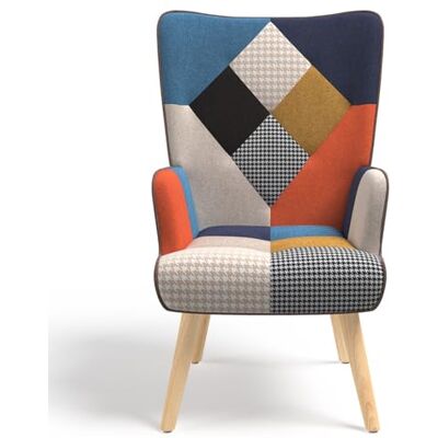 IDMarket Fauteuil scandinave Ivar en Tissu Patchwork Multicouleurs et imprimé Pied de Poule IDMarket Fauteuil scandinave Ivar en Tissu Patchwork Multicouleurs et imprimé Pied de Poule