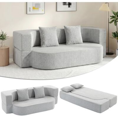 HOMCOM 2-en-1 Canapé Lit 2 Places sans Cadre Chenille Gris Clair Pliable, convertible canapé-lit double, assise large et profonde, larges accoudoirs, 2 coussins amovibles, salon HOMCOM 2-en-1 Canapé Lit 2 Places sans Cadre Chenille Gris Clair Pliable, convertible canapé-lit double, assise large et profonde, larges accoudoirs, 2 coussins amovibles, salon