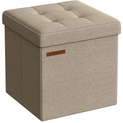 SONGMICS Pouf de Rangement, Repose-pieds Pliable, Capacité de 22 L Aspect Lin, Charge 130 kg, 30 x 30 x 30 cm, pour Salon et Chambre, Bruinen et Inkt zwart, Collection MINOTA LSF028K01 SONGMICS Pouf de Rangement, Repose-pieds Pliable, Capacité de 22 L Aspect Lin, Charge 130 kg, 30 x 30 x 30 cm, pour Salon et Chambre, Bruinen et Inkt zwart, Collection MINOTA LSF028K01