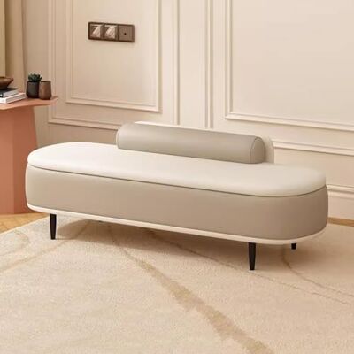 HADECOLL Banc de rangement ottoman avec coussin lombaire en simili cuir pour porte d'entrée Bmodern bout de lit, repose-pieds tabouret avec compartiment de rangement, beige + gris clair, 100 cm HADECOLL Banc de rangement ottoman avec coussin lombaire en simili cuir pour porte d'entrée Bmodern bout de lit, repose-pieds tabouret avec compartiment de rangement, beige + gris clair, 100 cm