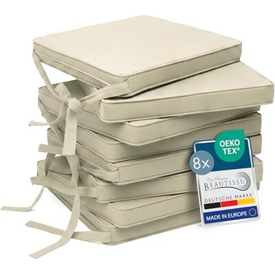 Beautissu Set de 8 coussin de chaise d'intérieur galette déhoussable assise 45x40cm Nature avec bandes de fixation d' exterieur jardin Lavable rembourrage cuisine antidérapante ronde Loft SK Beautissu Set de 8 coussin de chaise d'intérieur galette déhoussable assise 45x40cm Nature avec bandes de fixation d' exterieur jardin Lavable rembourrage cuisine antidérapante ronde Loft SK