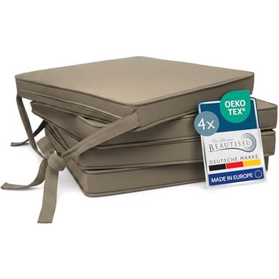 Beautissu Set de 4 coussin de chaise déhoussable lavable avec bandes assise 45x40cm taupe galette de d'intérieur d' exterieur jardin Fixation antidérapant Loft SK Beautissu Set de 4 coussin de chaise déhoussable lavable avec bandes assise 45x40cm taupe galette de d'intérieur d' exterieur jardin Fixation antidérapant Loft SK