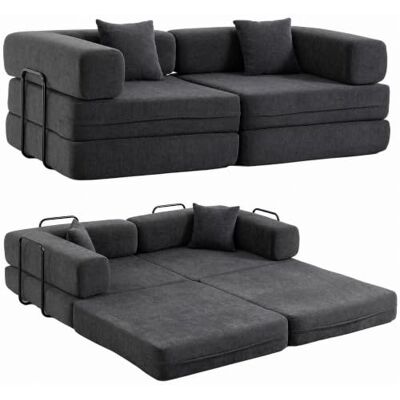 HOMCOM Canapé Convertible 2 Places Canapé-Lit Chenille 198 cm Gris Foncé Assise et Accoudoirs Larges, 2 Coussins, Rembourrage Épais, pour Salon, Petit Espace, Aucun Assemblage Requis HOMCOM Canapé Convertible 2 Places Canapé-Lit Chenille 198 cm Gris Foncé Assise et Accoudoirs Larges, 2 Coussins, Rembourrage Épais, pour Salon, Petit Espace, Aucun Assemblage Requis