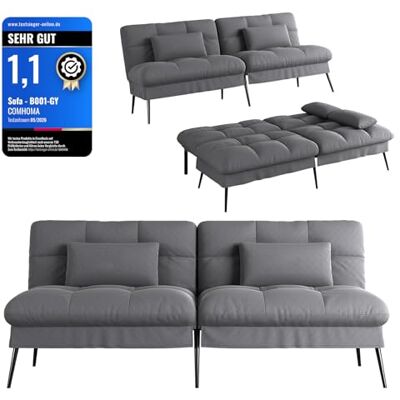 COMHOMA Canapé-lit avec Fonction de Couchage Housse futon Convertible Canapé d'angle Canapé d'invité 3 Places avec Dossier réglable en Tissu Gris COMHOMA Canapé-lit avec Fonction de Couchage Housse futon Convertible Canapé d'angle Canapé d'invité 3 Places avec Dossier réglable en Tissu Gris