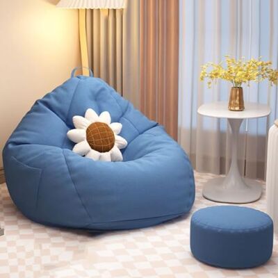 GWFBLID Pouf poire en lin avec mousse à mémoire de forme à haut rebond avec housse douce et amovible pour adultes (bleu) GWFBLID Pouf poire en lin avec mousse à mémoire de forme à haut rebond avec housse douce et amovible pour adultes (bleu)