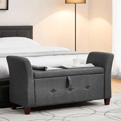 Vida Designs Seville Pouf de rangement en tissu avec couvercle, siège, tabouret, banc de fenêtre, coffre de rangement, coffre à jouets, pouf, repose-pieds, lin gris foncé Vida Designs Seville Pouf de rangement en tissu avec couvercle, siège, tabouret, banc de fenêtre, coffre de rangement, coffre à jouets, pouf, repose-pieds, lin gris foncé