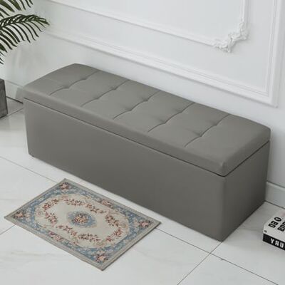 MUMUXIAO Banc ottoman de rangement, banc d'entrée en cuir, siège rembourré avec grand espace de rangement, repose-pieds robuste rembourré (gris, 40 cm) MUMUXIAO Banc ottoman de rangement, banc d'entrée en cuir, siège rembourré avec grand espace de rangement, repose-pieds robuste rembourré (gris, 40 cm)