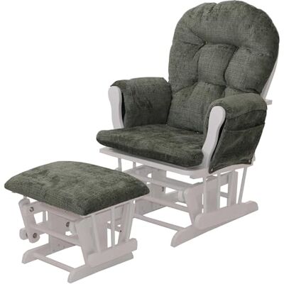 Mendler Fauteuil relax HWC-C76 en tissu Vert Structure blanche Fauteuil à bascule avec tabouret, chenille (465 g/m²), certifié Öko-Tex Mendler Fauteuil relax HWC-C76 en tissu Vert Structure blanche Fauteuil à bascule avec tabouret, chenille (465 g/m²), certifié Öko-Tex