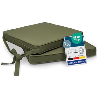 Beautissu set de 2 coussin de chaise d'intérieur déhoussable lavable assise 45x40cm vert olive avec bandes de fixation d' exterieur jardin Galette rembourrage Loft SK Beautissu set de 2 coussin de chaise d'intérieur déhoussable lavable assise 45x40cm vert olive avec bandes de fixation d' exterieur jardin Galette rembourrage Loft SK