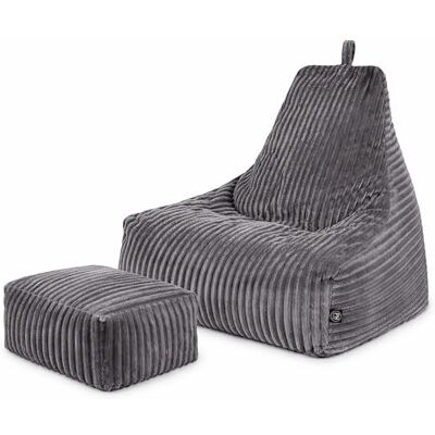 Patchhome Deluxe Pouf en velours côtelé Ensemble pouf de jeu avec repose-pieds, fauteuil confortable en velours avec rembourrage, meuble de salon et de chambre à coucher, graphite, taille XXL Patchhome Deluxe Pouf en velours côtelé Ensemble pouf de jeu avec repose-pieds, fauteuil confortable en velours avec rembourrage, meuble de salon et de chambre à coucher, graphite, taille XXL