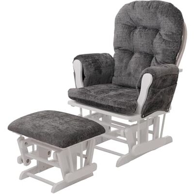 Mendler HWC-C76 Fauteuil de relaxation à bascule avec tabouret en tissu chenille (465 g/m²) Gris foncé Armature blanche Mendler HWC-C76 Fauteuil de relaxation à bascule avec tabouret en tissu chenille (465 g/m²) Gris foncé Armature blanche