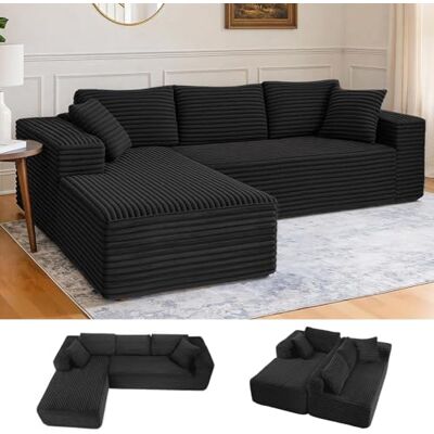 COMHOMA Canapé d'angle en Forme de L, Canapés Modulaire 105" avec Assise Profonde, Canapés Entièrement Compressé, Canapé 3 Places pour Salon et Chambre, Aucun Assemblage Requis, Velours côtelé (Noir) COMHOMA Canapé d'angle en Forme de L, Canapés Modulaire 105" avec Assise Profonde, Canapés Entièrement Compressé, Canapé 3 Places pour Salon et Chambre, Aucun Assemblage Requis, Velours côtelé (Noir)