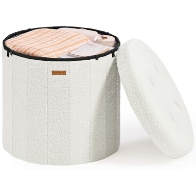 SONGMICS MAZIE Collection Tabouret de Rangement Rond, Repose-pieds avec Couvercle Amovible, Pliable, Montage Facile, en Tissu Peluche Teddy, pour Chambre, Salon, Entrée, Blanc Crème LSF606W01 SONGMICS MAZIE Collection Tabouret de Rangement Rond, Repose-pieds avec Couvercle Amovible, Pliable, Montage Facile, en Tissu Peluche Teddy, pour Chambre, Salon, Entrée, Blanc Crème LSF606W01
