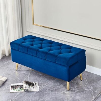 GWFBLID Banc de rangement ottoman avec rangement rembourré en velours avec pieds en métal, tabouret de lit avec couvercle, tabouret à charnière pour salon, chambre à coucher GWFBLID Banc de rangement ottoman avec rangement rembourré en velours avec pieds en métal, tabouret de lit avec couvercle, tabouret à charnière pour salon, chambre à coucher