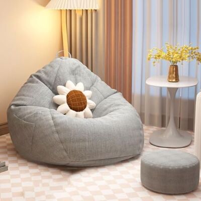 GWFBLID Pouf poire en lin avec mousse à mémoire de forme à haut rebond avec housse douce et amovible pour adultes (bleu) GWFBLID Pouf poire en lin avec mousse à mémoire de forme à haut rebond avec housse douce et amovible pour adultes (bleu)