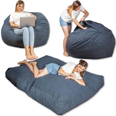 bananair Pouf géant – Tissu en velours côtelé doux et rembourrage en mousse confortable – Facilement pliable, matelas de sol 2 en 1 et fauteuil poire pour adultes, enfants (bleu nuit) bananair Pouf géant – Tissu en velours côtelé doux et rembourrage en mousse confortable – Facilement pliable, matelas de sol 2 en 1 et fauteuil poire pour adultes, enfants (bleu nuit)