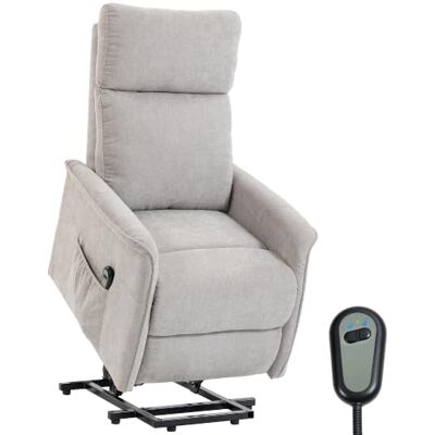 HOMCOM Fauteuil Releveur Électrique Fauteuil Relax Électrique Gris Clair En Chenille, Dossier Inclinable, Coussin à Ressorts, Télécommande et Poches Latérales, pour Personnes Âgées, Montage Facile HOMCOM Fauteuil Releveur Électrique Fauteuil Relax Électrique Gris Clair En Chenille, Dossier Inclinable, Coussin à Ressorts, Télécommande et Poches Latérales, pour Personnes Âgées, Montage Facile