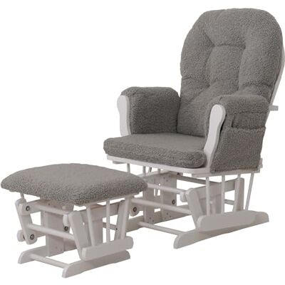 Mendler HWC-C76 Fauteuil de relaxation à bascule avec tabouret en tissu bouclé 480 g/m² Certifié Öko-Tex Gris Armature blanche Mendler HWC-C76 Fauteuil de relaxation à bascule avec tabouret en tissu bouclé 480 g/m² Certifié Öko-Tex Gris Armature blanche
