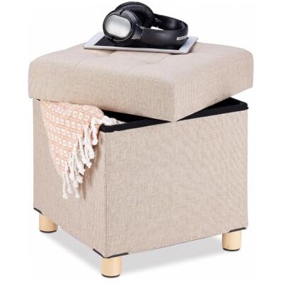 Relaxdays Pouf cube rembourré matelassé avec rangement, 40 x 38 x 38 cm revêtement tissu, beige Relaxdays Pouf cube rembourré matelassé avec rangement, 40 x 38 x 38 cm revêtement tissu, beige