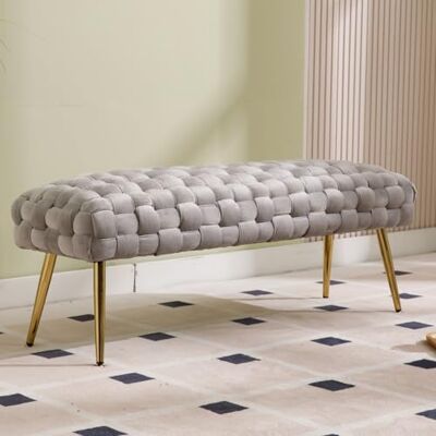 DAYALANE Banc ottoman capitonné en velours avec pieds en métal doré, siège de fenêtre pour chambre à coucher, salon Gris DAYALANE Banc ottoman capitonné en velours avec pieds en métal doré, siège de fenêtre pour chambre à coucher, salon Gris