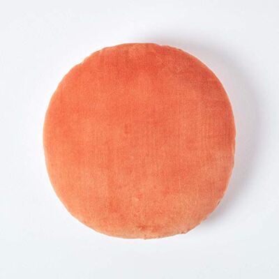 HOMESCAPES Coussin Rond 40 cm en Velours Pur Coton Doux uni Orange, décoration canapé ou Fauteuil HOMESCAPES Coussin Rond 40 cm en Velours Pur Coton Doux uni Orange, décoration canapé ou Fauteuil