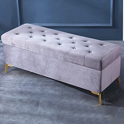 DRFGNF Luxueux banc ottoman de rangement avec boutons en cristal, finition rembourrée en velours, décoration moderne en fourrure, repose-pieds pour salon, entrée, gris clair, 100 x 42 x 45 cm DRFGNF Luxueux banc ottoman de rangement avec boutons en cristal, finition rembourrée en velours, décoration moderne en fourrure, repose-pieds pour salon, entrée, gris clair, 100 x 42 x 45 cm
