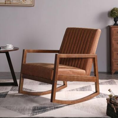 Ya-Home Fauteuil à bascule rétro en similicuir PU avec pieds en bois, confortable pour salon, chambre à coucher, salle de lecture, marron Ya-Home Fauteuil à bascule rétro en similicuir PU avec pieds en bois, confortable pour salon, chambre à coucher, salle de lecture, marron