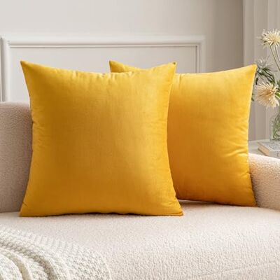MIULEE Housse de coussin décorative douce et veloutée en microfibre, unie, pour canapé ou chambre à coucher, avec fermeture éclair invisible, carrée, doublée, 50 x 50 cm, 2 pièces, orange-jaune MIULEE Housse de coussin décorative douce et veloutée en microfibre, unie, pour canapé ou chambre à coucher, avec fermeture éclair invisible, carrée, doublée, 50 x 50 cm, 2 pièces, orange-jaune