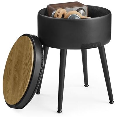 VASAGLE EKHO Collection Pouf de Rangement, Tabouret de Coiffeuse, PU avec Coutures, Moderne Mi-siècle, Tabouret de Rangement Rond avec Pieds en Acier, Capacité 150 kg, Noir d'encre LOM005B01 VASAGLE EKHO Collection Pouf de Rangement, Tabouret de Coiffeuse, PU avec Coutures, Moderne Mi-siècle, Tabouret de Rangement Rond avec Pieds en Acier, Capacité 150 kg, Noir d'encre LOM005B01