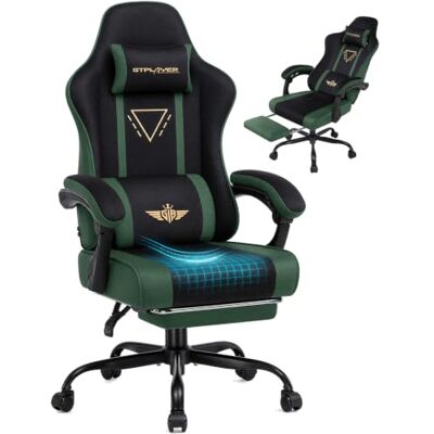 GTPLAYER Fauteuil de jeu ergonomique avec assise en tissu, coussin à ressorts, accoudoirs et repose-pieds intégrés, supporte jusqu'à 150 kg, vert. GTPLAYER Fauteuil de jeu ergonomique avec assise en tissu, coussin à ressorts, accoudoirs et repose-pieds intégrés, supporte jusqu'à 150 kg, vert.