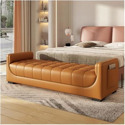 QINGGANG-0224 chaise longue Banc Ottoman en Cuir for Chambre à Coucher, d'extrémité de lit rembourré, Chaussures d'entrée Moderne avec accoudoirs et Poches Rangement, Salon, Salle Manger(Orange,1.8m) QINGGANG-0224 chaise longue Banc Ottoman en Cuir for Chambre à Coucher, d'extrémité de lit rembourré, Chaussures d'entrée Moderne avec accoudoirs et Poches Rangement, Salon, Salle Manger(Orange,1.8m)