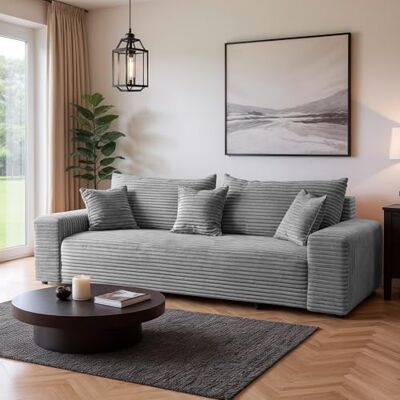 SOFILAND Cordo TILIA Canapé-lit 265 x 150 cm avec tiroir de lit Canapé en velours côtelé large Confort SoftTouch Canapé 3 places, coussins amovibles, Easy Clean & Pet Friendly (gris clair) SOFILAND Cordo TILIA Canapé-lit 265 x 150 cm avec tiroir de lit Canapé en velours côtelé large Confort SoftTouch Canapé 3 places, coussins amovibles, Easy Clean & Pet Friendly (gris clair)