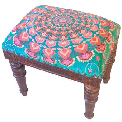 ART Repose-pieds décoratif avec broderie en velours et structure en bois avec poignée 40 x 30 x 40 cm Tabouret rembourré en bois, pouf avec accent bohème pour salon, chambre à coucher, etc ART Repose-pieds décoratif avec broderie en velours et structure en bois avec poignée 40 x 30 x 40 cm Tabouret rembourré en bois, pouf avec accent bohème pour salon, chambre à coucher, etc