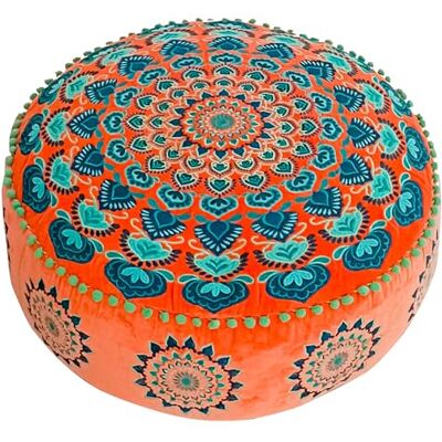 ART Housse de pouf ronde orange avec broderie en velours Coussin de sol doux brodé au design marocain 60 cm de diamètre Idéal pour le salon, la chambre à coucher ou la salle de méditation ART Housse de pouf ronde orange avec broderie en velours Coussin de sol doux brodé au design marocain 60 cm de diamètre Idéal pour le salon, la chambre à coucher ou la salle de méditation