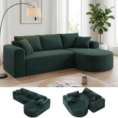 COMHOMA Canapé d'angle modulaire en velours côtelé de 263 cm avec méridienne, canapé-lit en forme de L, canapés sectionnels avec coussins et poches latérales, canapé pour salon, sans montage, vert COMHOMA Canapé d'angle modulaire en velours côtelé de 263 cm avec méridienne, canapé-lit en forme de L, canapés sectionnels avec coussins et poches latérales, canapé pour salon, sans montage, vert